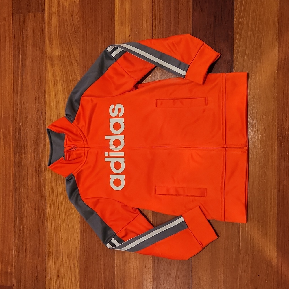 Adidas Boys Orange/Gray Tricot Jacket Size 6
